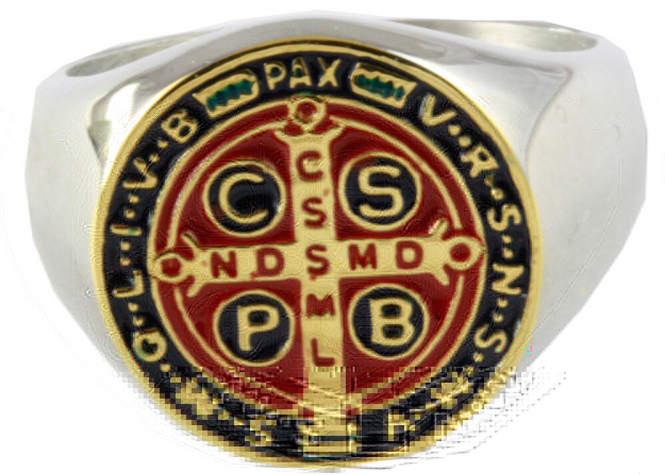 Benediktskreuz Vergoldet Mit Ring - 8 Cm, Handemailliert In Italien