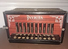Antique button box accordion Invicta   vintage playable
