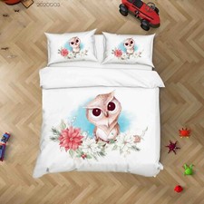 3D Owl Floral Leaf White Quilt Cover Set Duvet Cover Bedding Pillowcases 1801