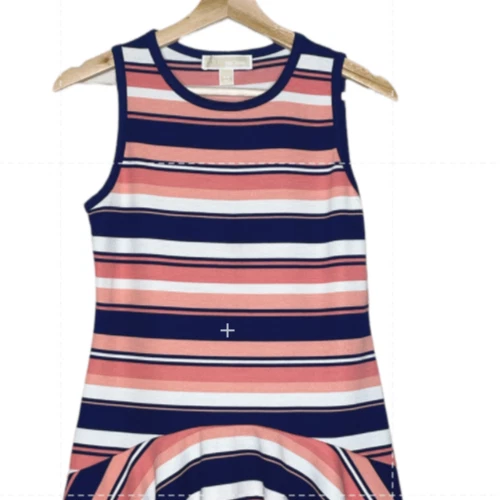 Abito Michael Kors donna XSmall Small corallo blu navy righe a strati colorato evento