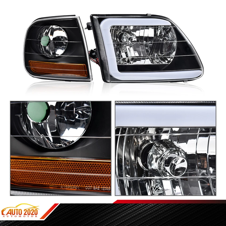 Fit For 1997-2004 Ford F150 Expedition C STYLE LED Strip Headlights Headlamps Foto 4 de 4