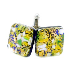 Murano Glas Manschettenkn&ouml;pfe Paar eckig gr&uuml;n gold Millefiori