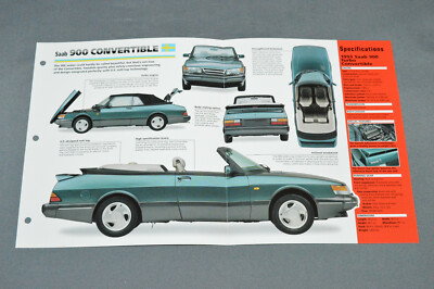 1986-1993 SAAB 900 TURBO CONVERTIBLE Car SPEC SHEET BOOKLET PHOTO