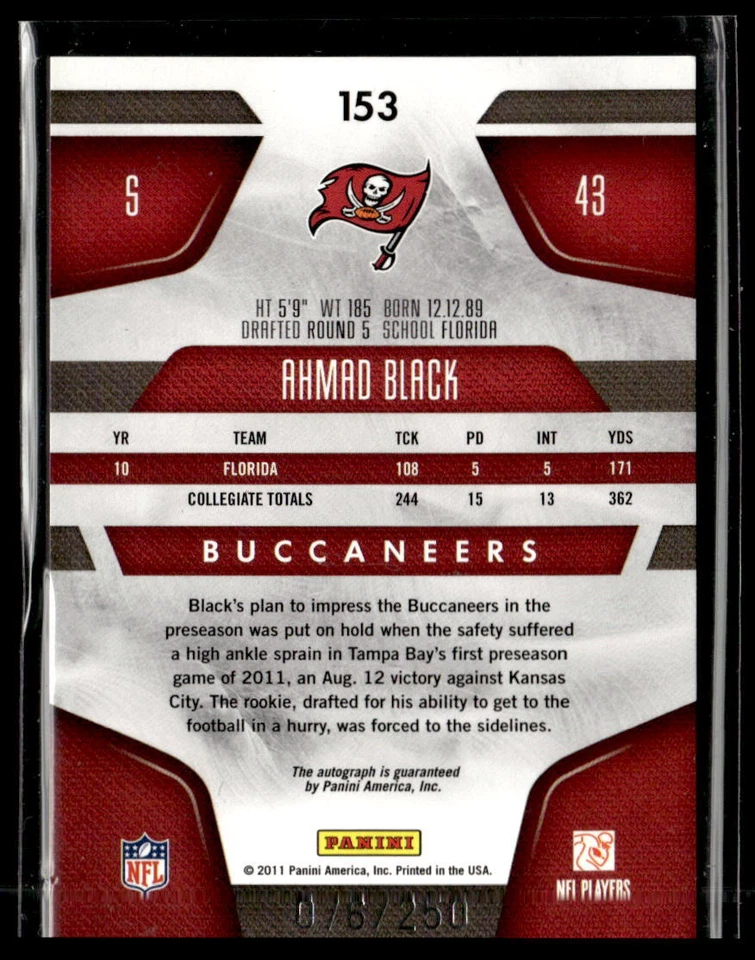 2011 Panini Certified #153 Ahmad Black Auto /250 - Image 2 of 2