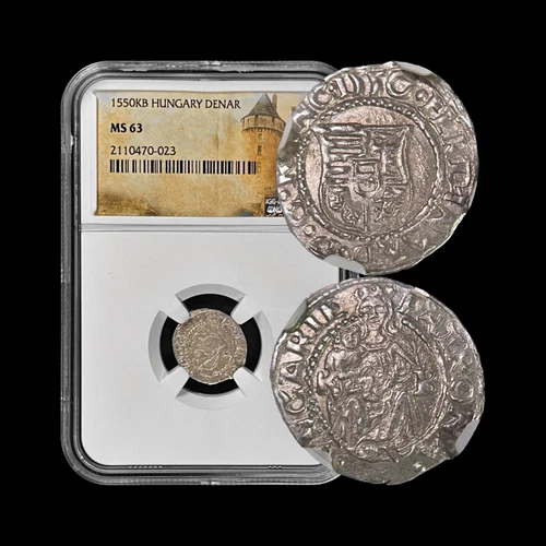 HUNGARY. 1550, Denar, Silver - NGC MS63 - Ferdinand I, Madonna with Child 023