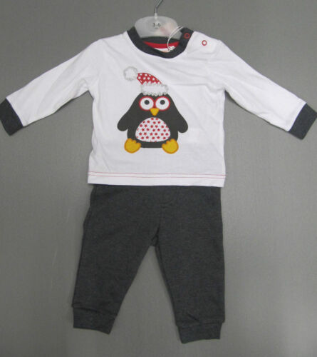Baby Boys outfit  Red White Hooded Fleece Jacket Pants Shirt penguin Christmas - Picture 1 of 3