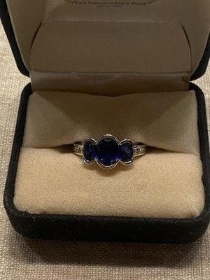 14k Kt White Gold Blue Sapphire Ring Size 7 THL Samuel Aaron International 