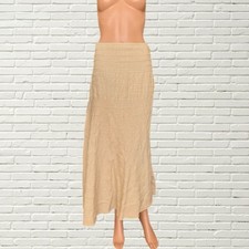 Vintage 90s Y2K Linen Maxi Skirt - Beige Stripe Stitched Patchwork Boho Hippie