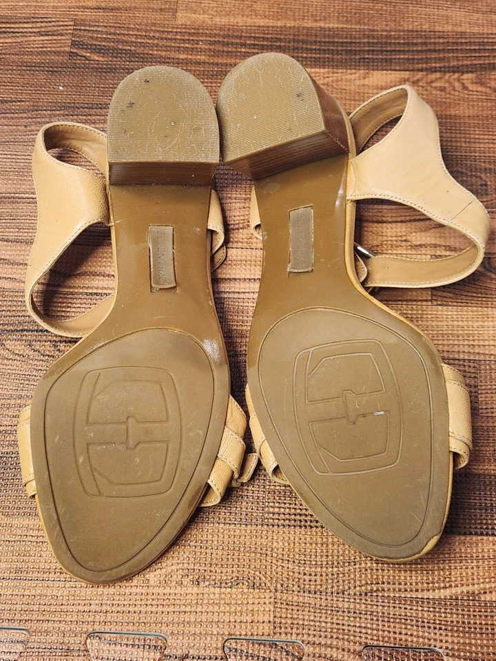 Sandalias de tacón ELLEN TRACY de cuero tostado/beige con tiras y hebilla para mujer talla US 7M Foto 4 de 4