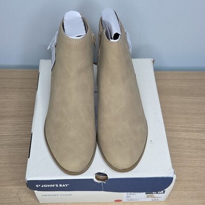 St. John's Bay SJB Ryder Sand Ankle Bootie Zipper Buckle Memory Foam Women's 8 M