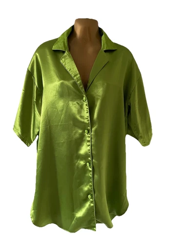 UNDERCOVER Abito camicia da notte vintage Victoria Secret verde raso etichetta oro bottoni P S