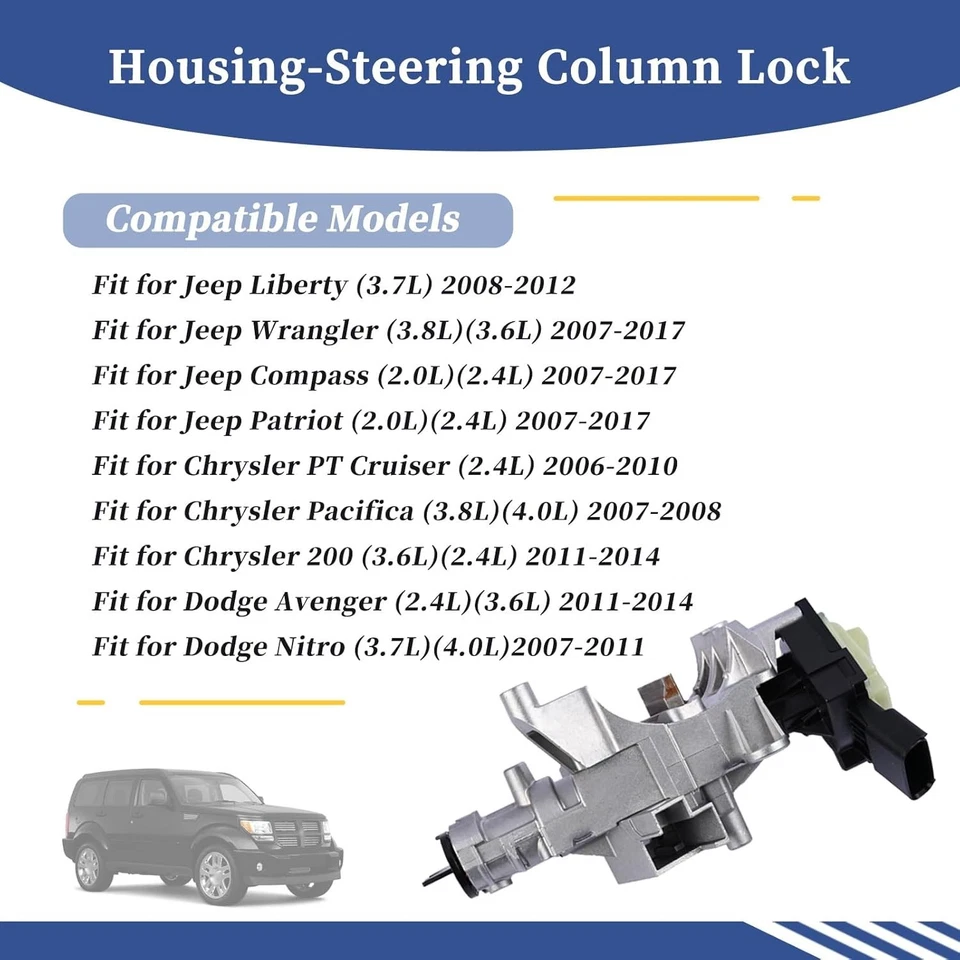 Carcasa de cilindro de encendido para Jeep Wrangler Dodge Chrysler 2007-2018 68054822AB Foto 4 de 4