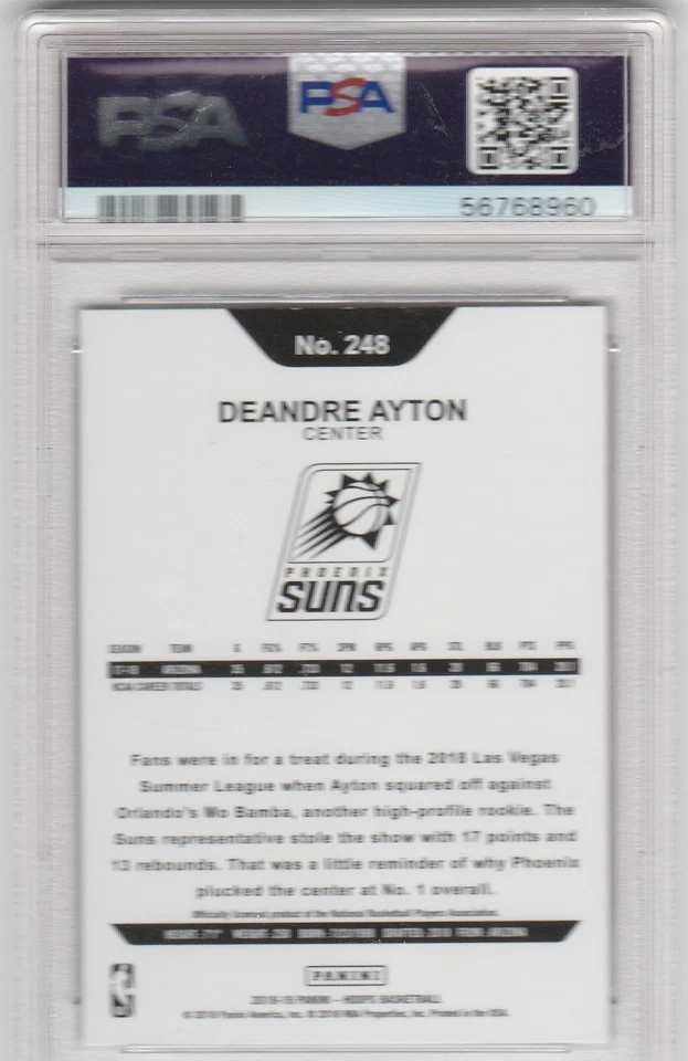 DeANDRE AYTON 2018-19 Panini NBA Hoops #248 Phoenix Suns Rookie RC PSA 10 Gem MT - Image 2 of 3