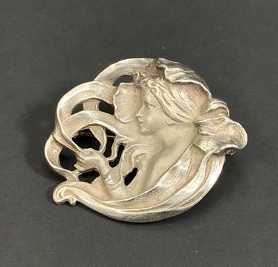 Ari D Norman London Sterling Art Nouveau Style Side Portrait Lady Pin Brooch