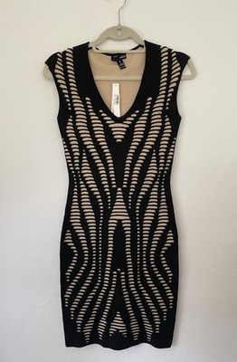 NWT AQUA Bodycon Two Layer Dress Women s Size Small Black/Nude