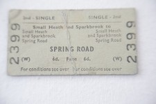 1963 Small Heath to Spring Road British Rail Railway Train Ticket