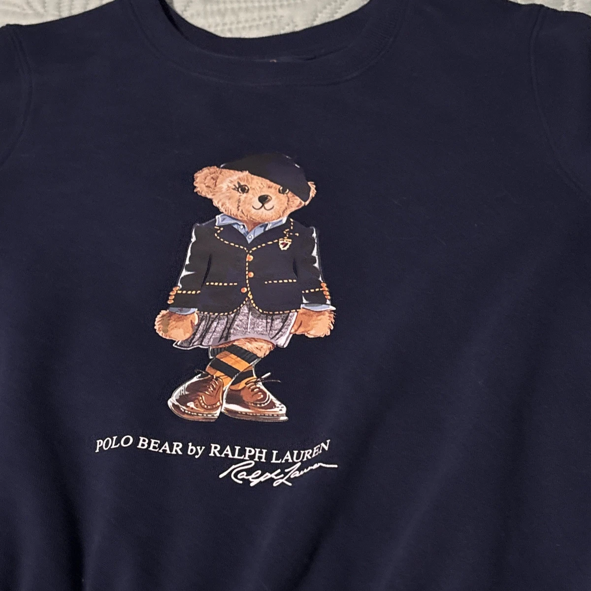 Polo Bear Ralph Lauren Girls Fleece Sweatshirt Dress Navy XL 16 w/Pockets