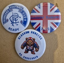 Set Of 3 Glasgow Rangers Button Badges. Unique 2.2 Inch Design Brand New