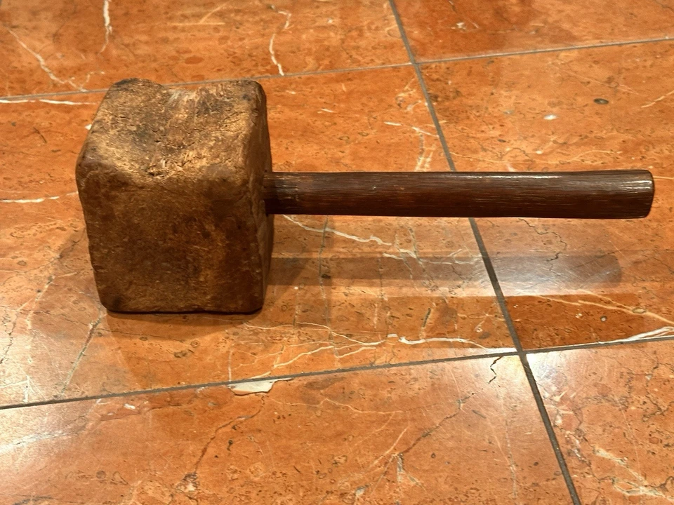 PRIMITIVE ANTIQUE BURL WOOD MALLET 11.5" PIN DRIVER STONEMASON GREAT PATINA - Image 3 of 4