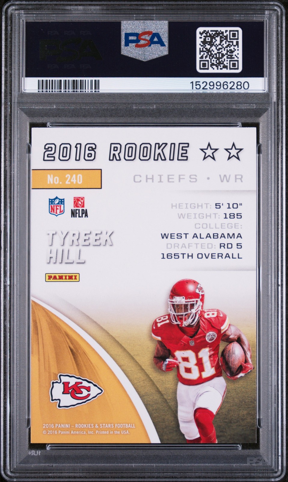 2016 PANINI ROOKIES & STARS #240 TYREEK HILL ROOKIE RC PSA 9 view 2