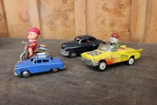 Lot of 4 Vintage Tin Toys- Yoshiya HOT ROD Car, Limousine, Wind up Tricycle
