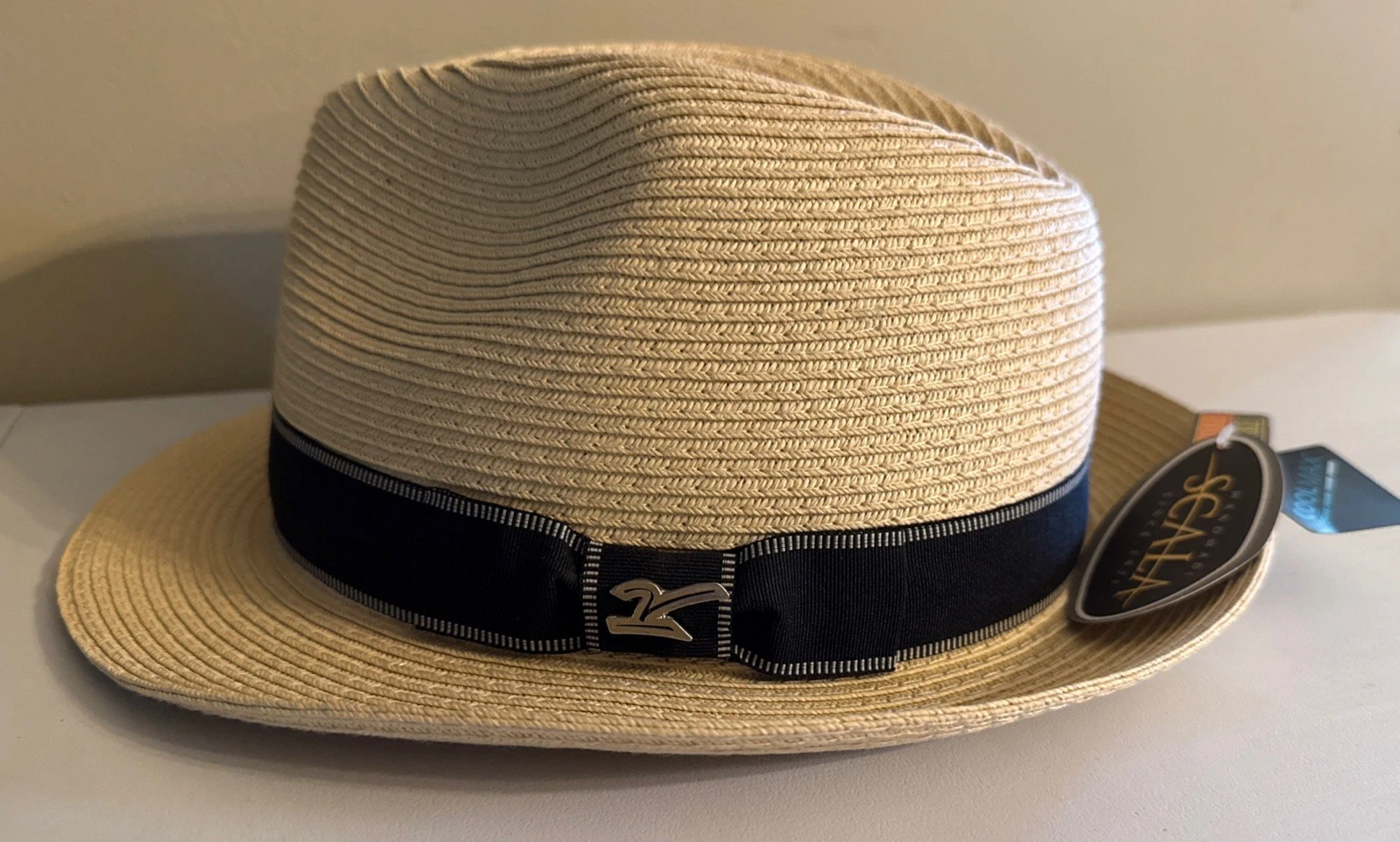 Scala * Mens Fedora Hat * L/XL * New Straw Panama Style Sun Shade Golf Coolmax