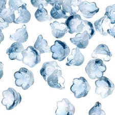 Glass Trumpet Flower Beads, 50 Pcs Gradient Flower Bead Charm, Ink Blue