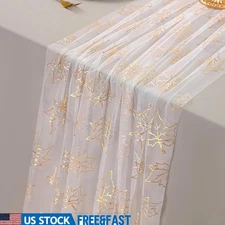 Gold Chiffon Table Runner Unique Design Fall Gauze Party Decor Weddings New