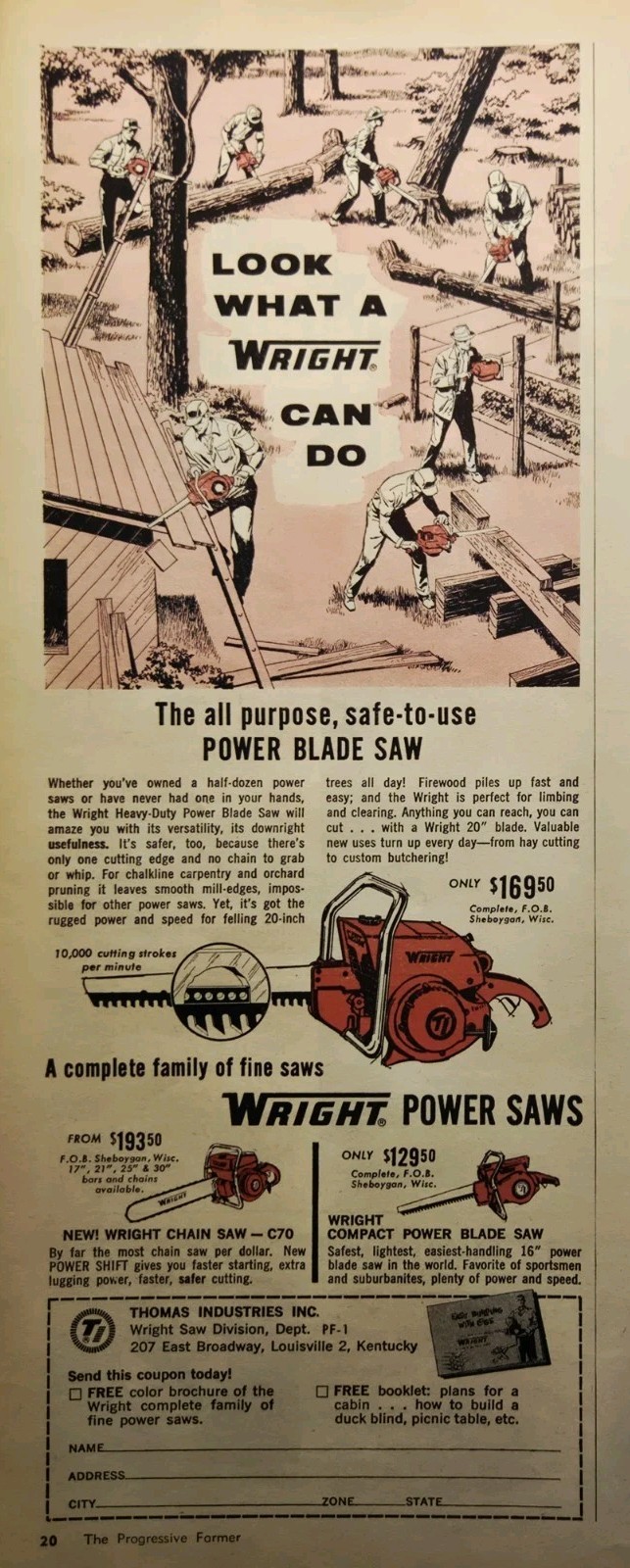 1961 Wright Power Saws Louisville KY Print Ad - Heavy Duty Blade Safe-To-Use