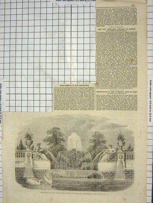 Original alter antiker Druck Brunnen Italienische Gärten Verbesserungen Serpentin