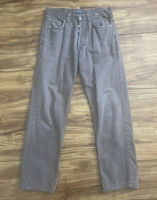 Versace Jeans Couture Men's Brown Herringbone Straight Mid Rise Button Jeans