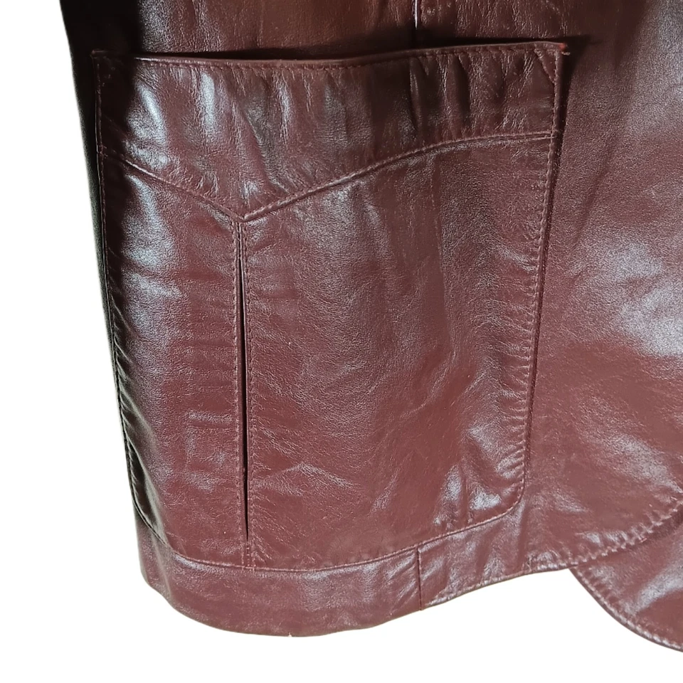 Blazer de cuero Etienne Aigner para mujer 16 caoba de colección años 90 horsebit cadena bolsillo Foto 3 de 4