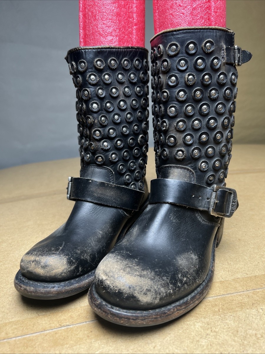 Frye Black Studded Leather Ankle Boots Frye Boots Diana Cut Ankle Booties Black Boots Silver Studs  main image 4