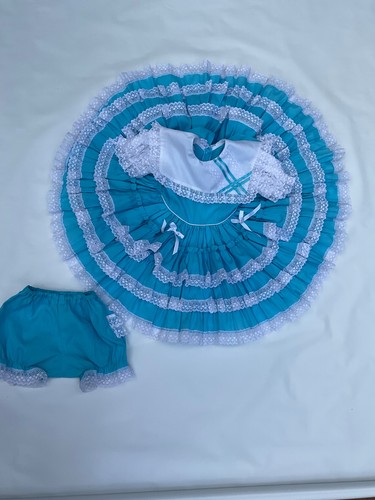 Vintage Mädchen Kleid mit Shorts, Größe 3T Türkis Vollkreis Festzug Party LESEN - Bild 4 von 11