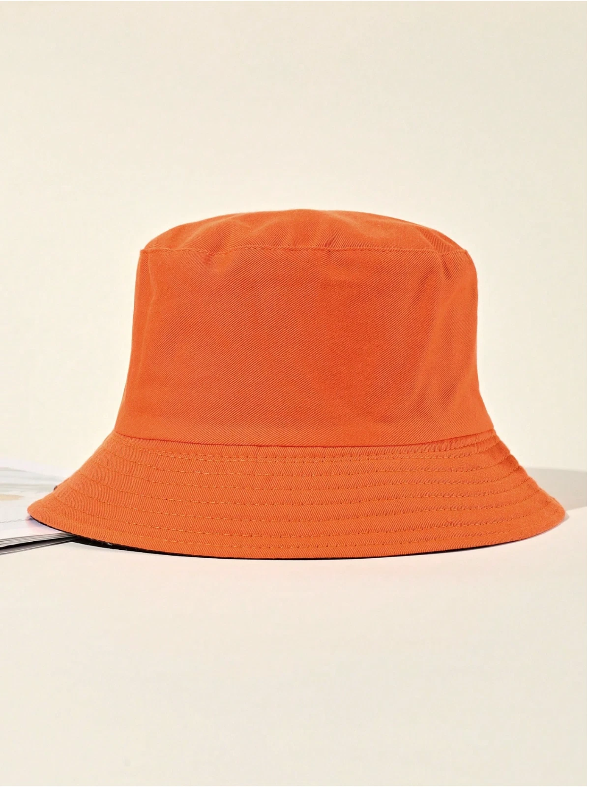 Orange Solid Reversible Bucket Hat Casual One Size