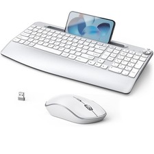 Ergonomic Wireless Keyboard Combo with Holder, Wrist Rest, Volume Control