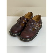True Vintage Y2K 1990's Dr. Martens Burgundy Leather Mary Janes Yellow Stitching