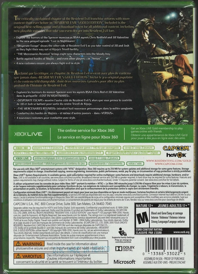 Resident Evil 5: Gold Edition Xbox 360 (Brand New Factory Sealed US Version) Xbo - Image 2 of 2