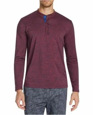 TALLIA Burgundy Paisley Henley Men's Knit Long Sleeve Shirt NEW Small S