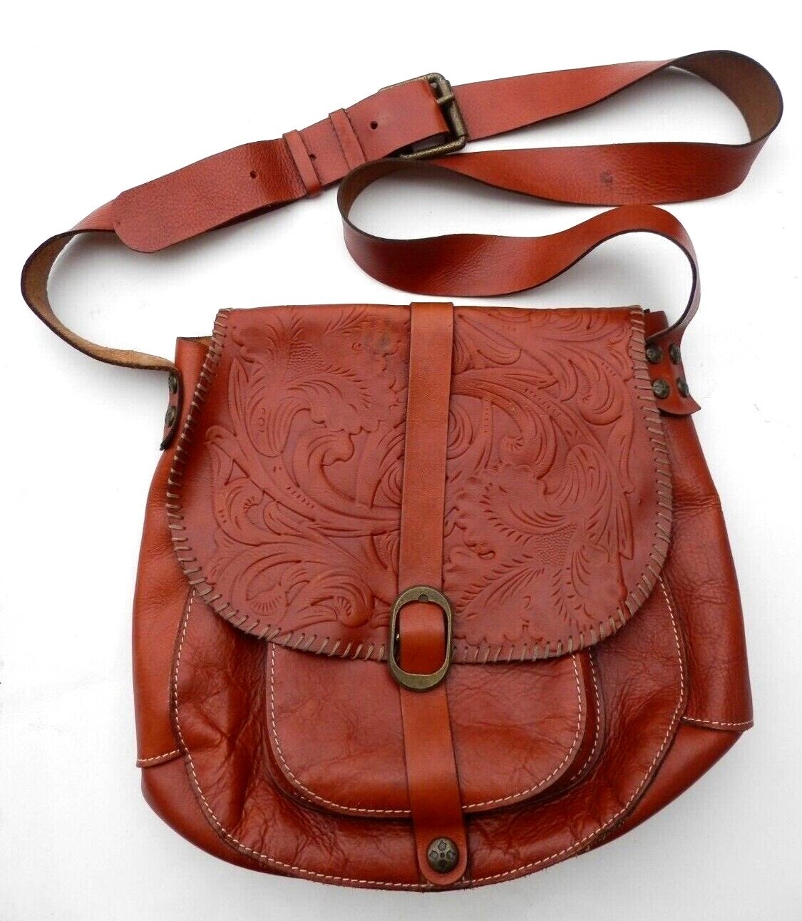 Patricia Nash Barcelona Tooled Leather Saddle Bag Cro… Gem