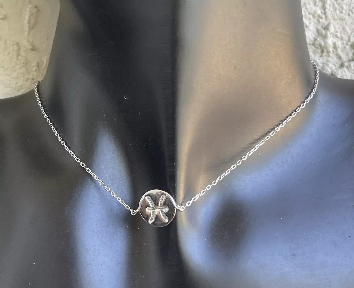 Pisces Zodiac Sign Choker Necklace Horoscope .925 Sterling Silver Astrology