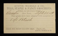 1890 No Potash Austin Nichols & Co. Teas Staple & Fancy Groceries Jay St. NYC NY