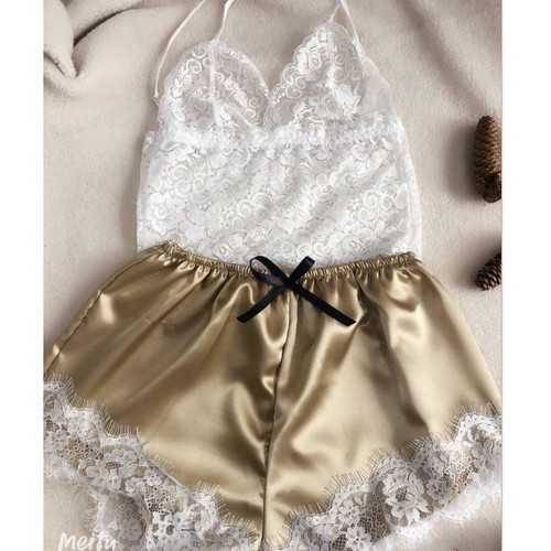 Sexy Spitze Nachtwäsche Dessous V-Ausschnitt Tops Nachthemd Pyjama Set für Damen - Bild 18 von 23