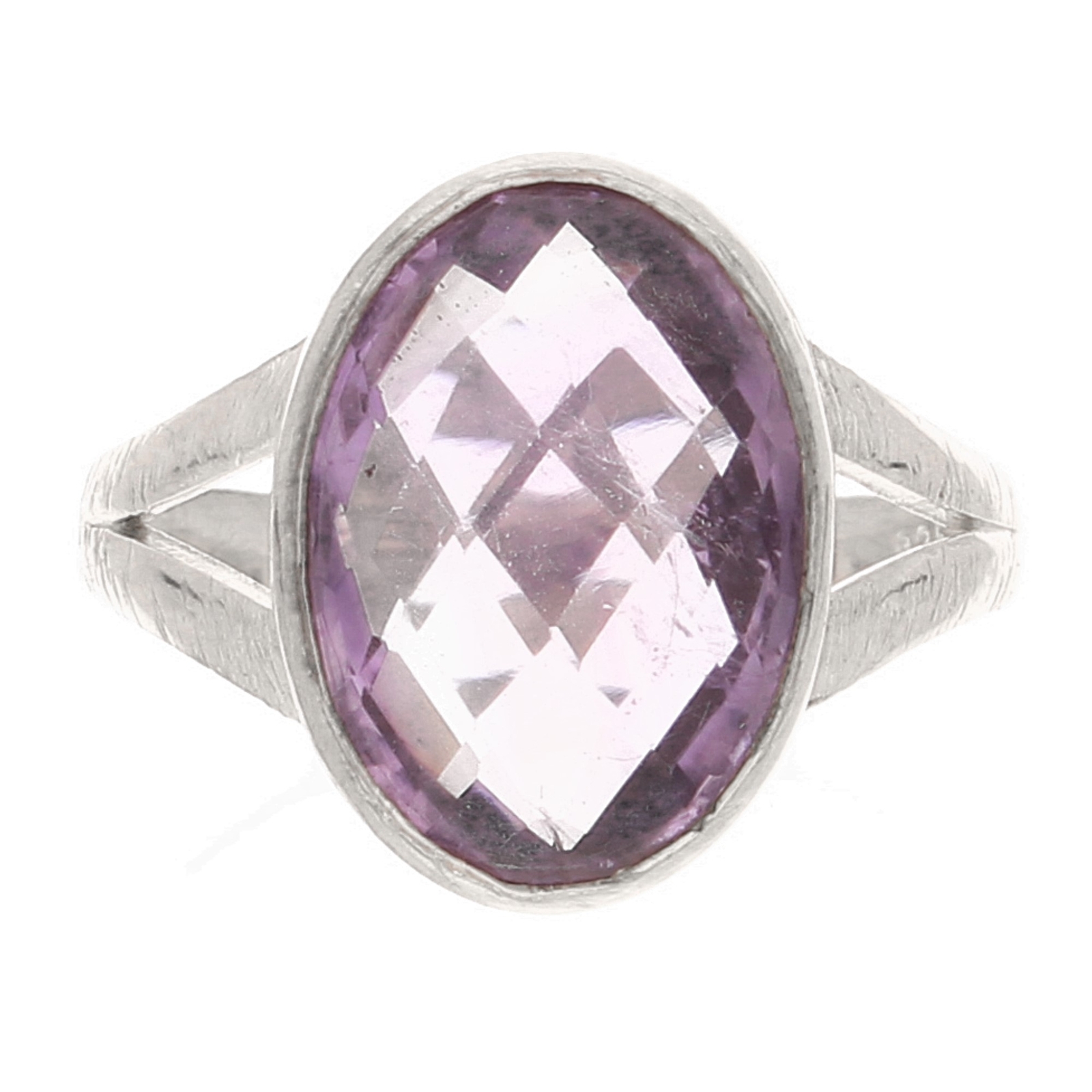Sterling Silver Amethyst Solitaire Ring (Size P) 11.5x15mm Head