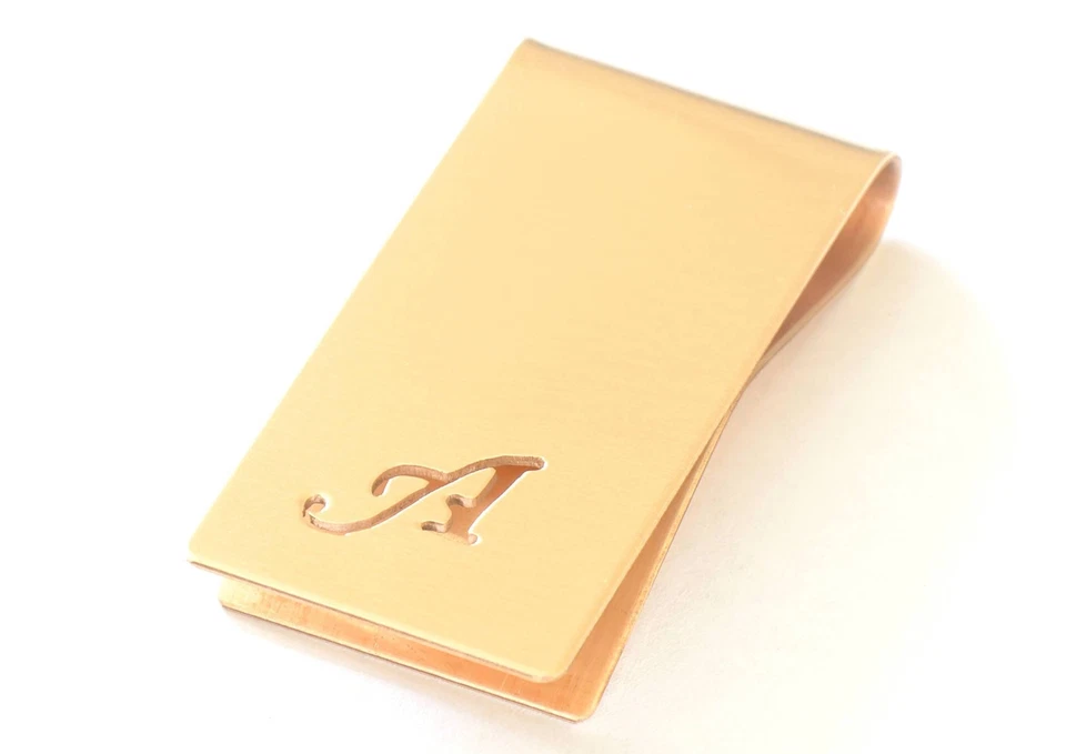 Bronze Money Clip Personalized with Hand cut Calligraphy inspired Initial - Image 2 of 4