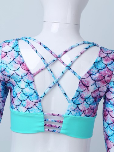 Kids Girls Gymnastics Dance Fitness Outfits Crop Top+Shorts Set Dancewear Suit - Picture 11 of 16