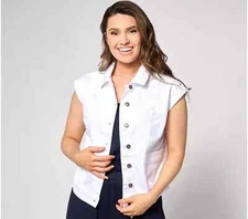 AnyBody Acid Wash Denim Vest White,Size 1X A637261