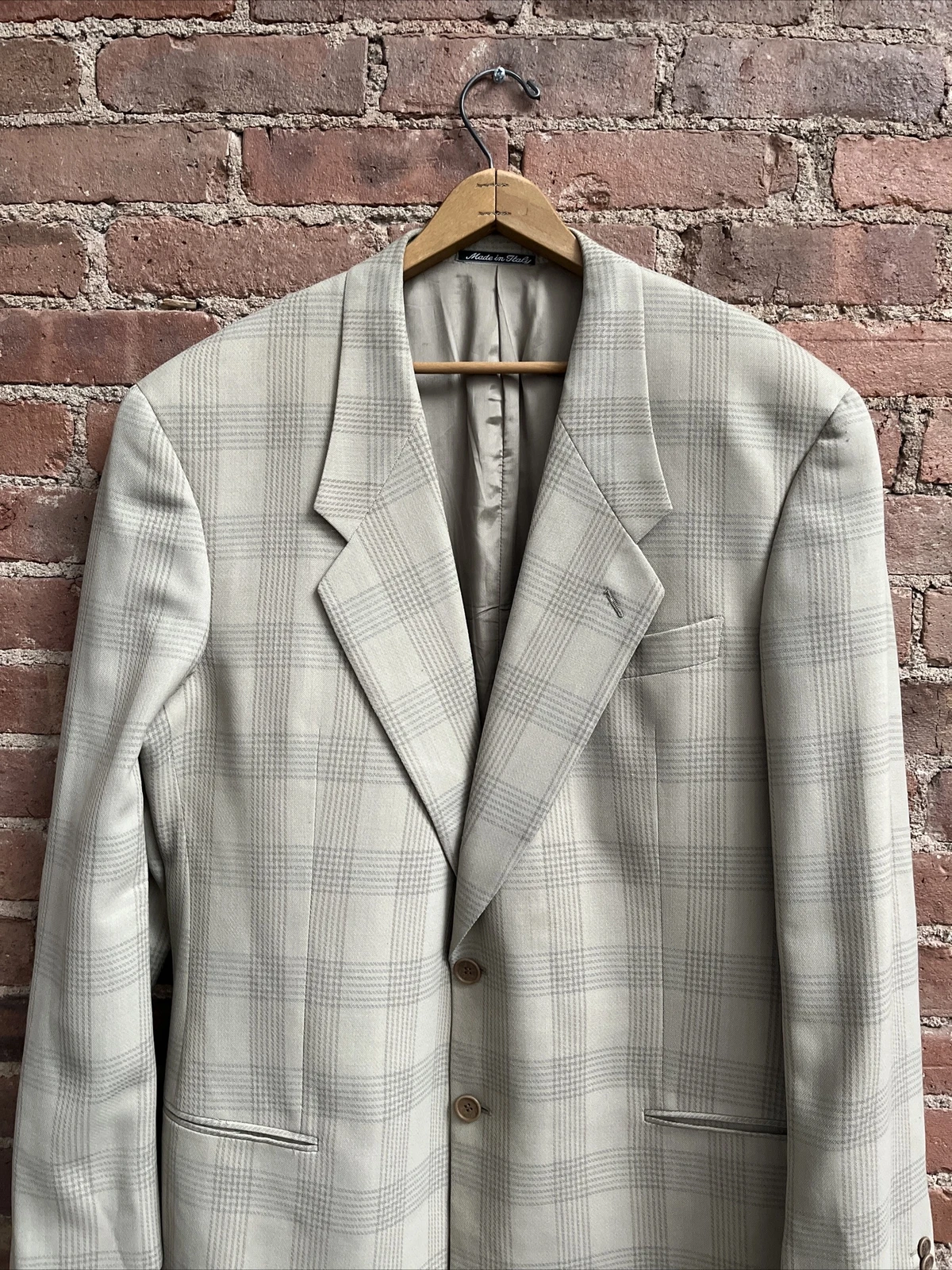Giorgio Armani — Vintage Giorgio Armani Collezioni Men’s Jacket, Sz 44L, Beige Plaid Italy