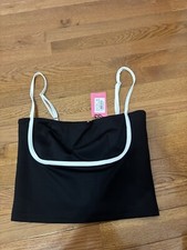 Edikted Women's Yang Contrast Strap Crop Camisole, Black/ White Straps, Size: M