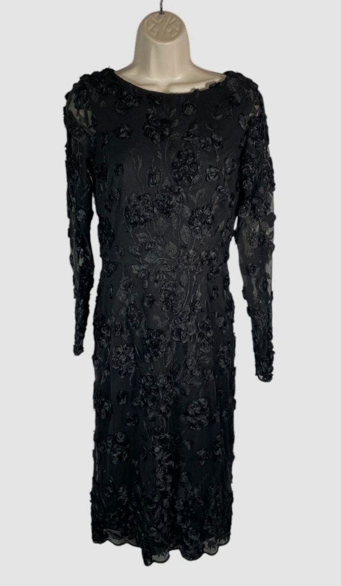 Xscape Womens Rosette Soutache Cocktail and Party Dress Black 6